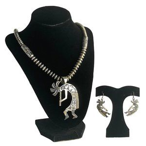 Ray Tafoya Navajo Sterling Silver 14k Gold Kokopelli Pendant Necklace & Earring